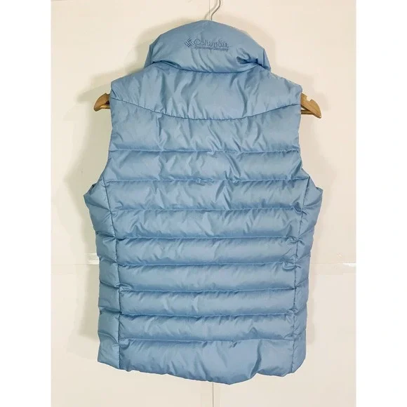 Columbia Down Puffer Vest Light Blue Women's Small Vintage Fleece Collar Y2K - Picture 3 of 9